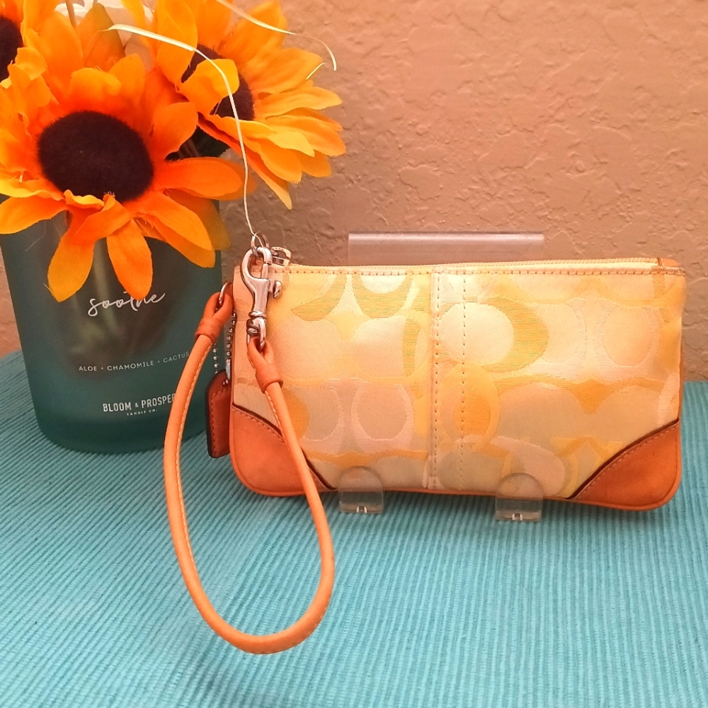 SOLD Coach Optic Signature Sateen Wristlet Buttercup Yellow